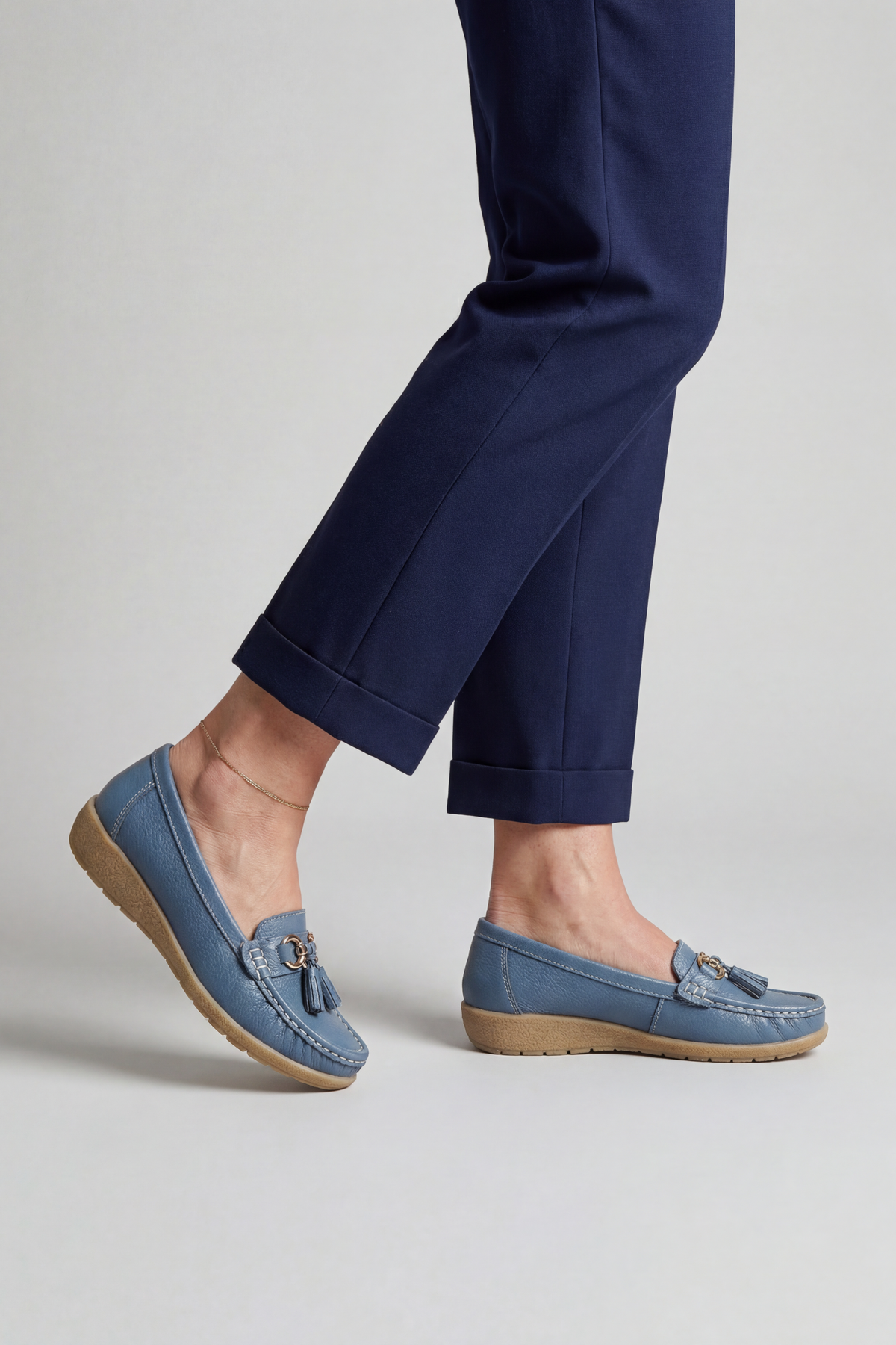 Martha Women Tassel Moccasin Loafers, colour: Dusty Blue