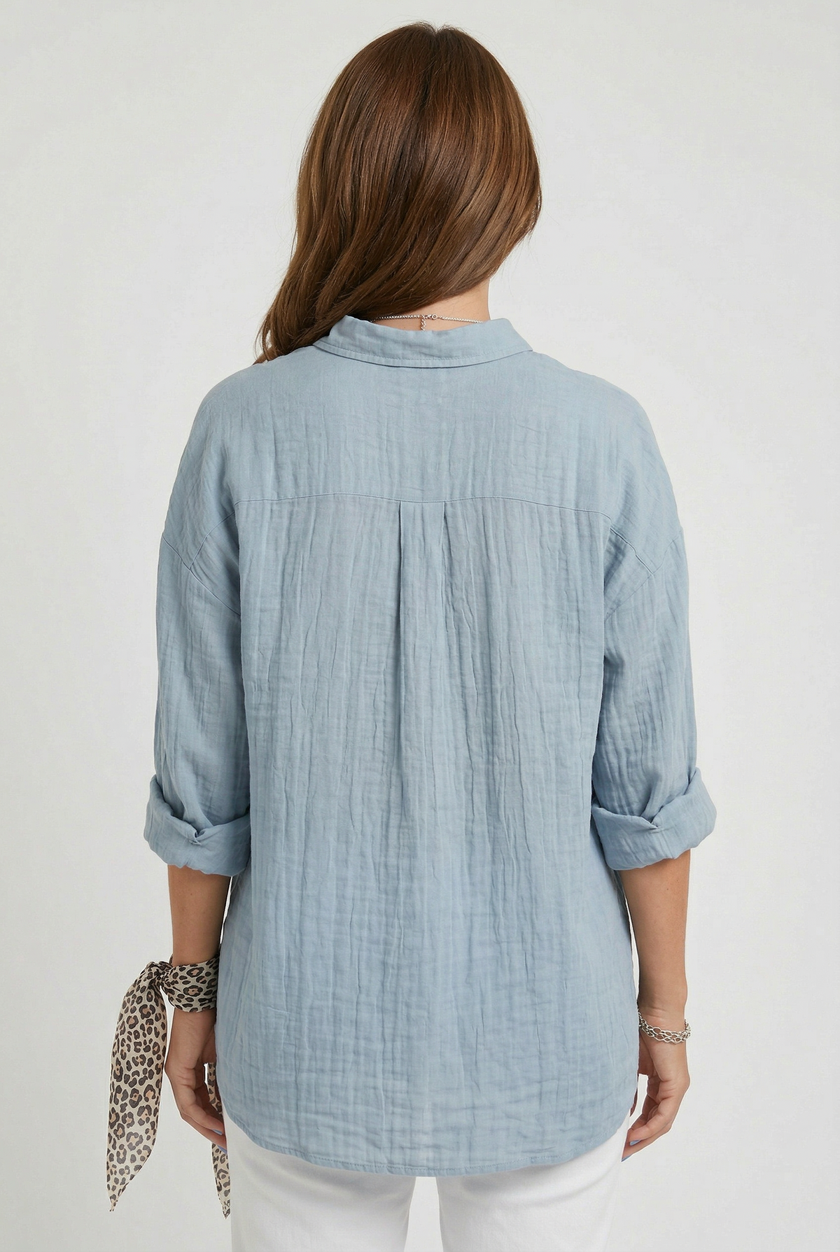 Emily Women Relaxed Button Up Long Sleeve Shirt, colour: Blue