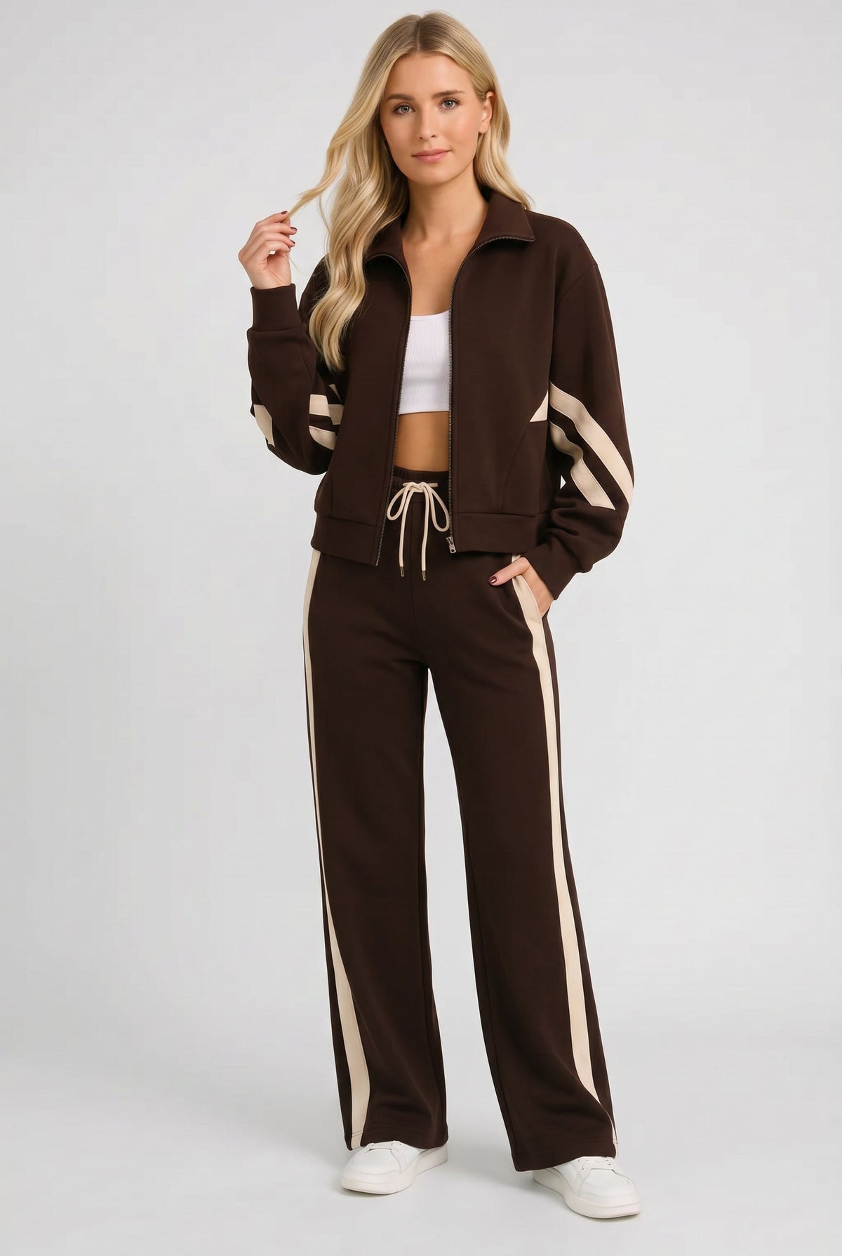 Erin Women Two Piece Zip Front Tracksuit, colour: Brown