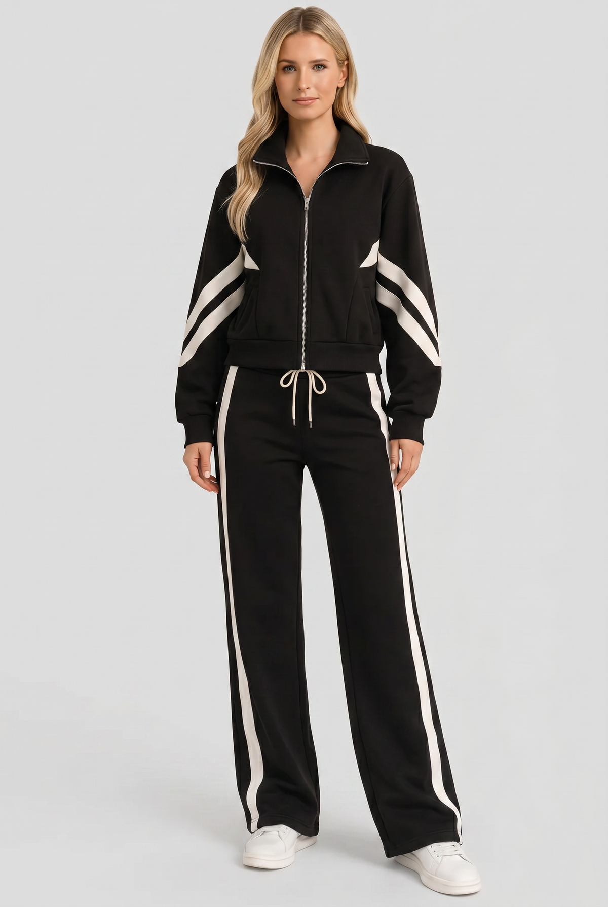 Erin Women Two Piece Zip Front Tracksuit, colour: Black