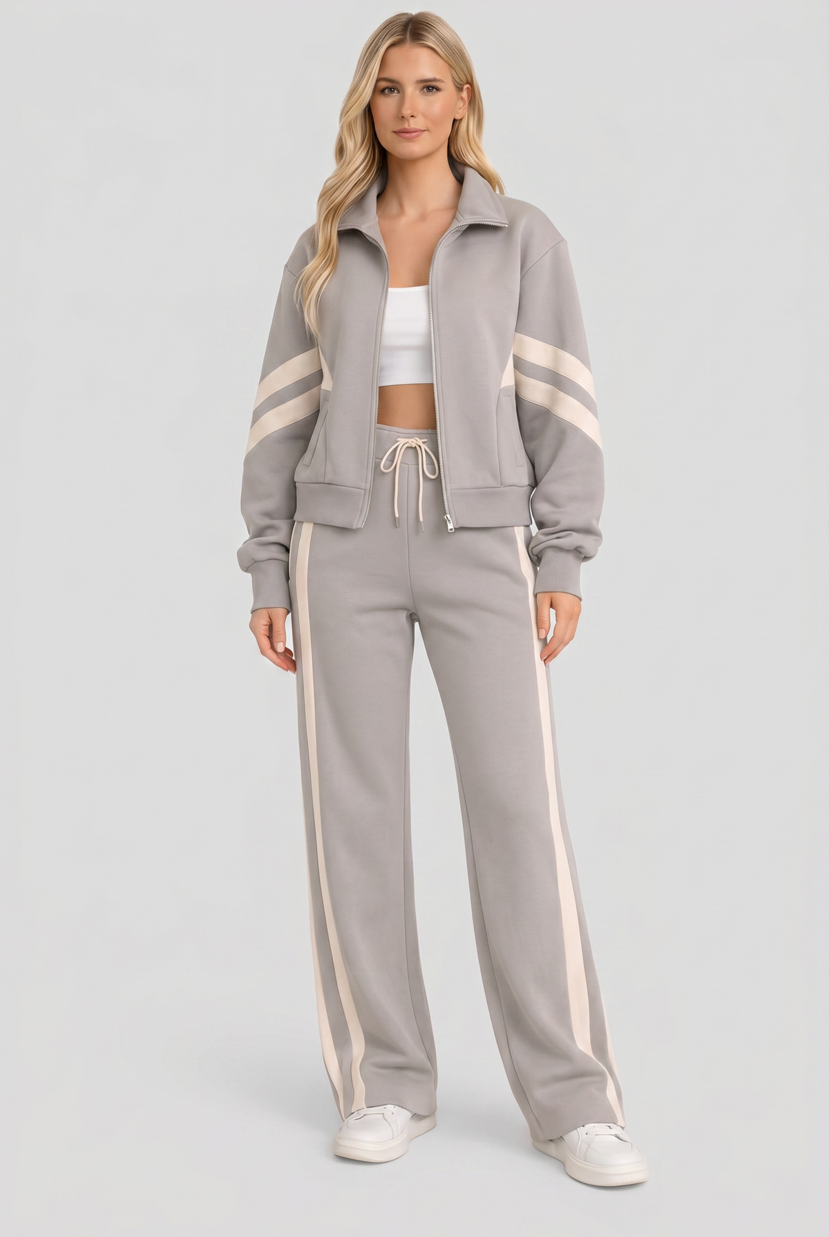 Erin Women Two Piece Zip Front Tracksuit, colour: Grey