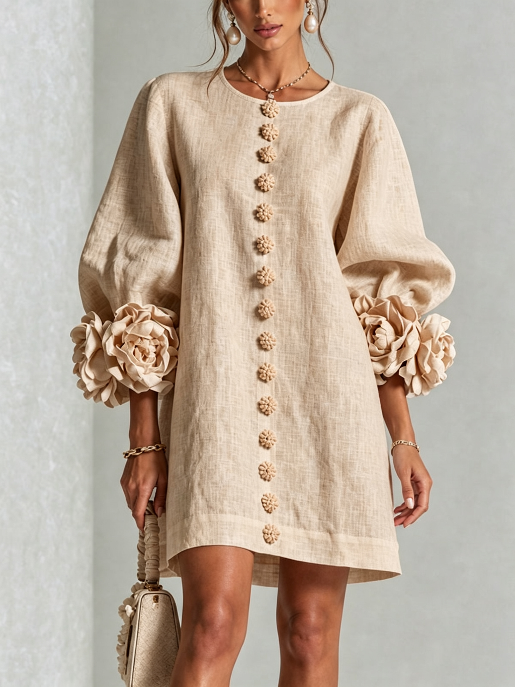 Florence | Women Rose Cuff Long Sleeve Mini Dress