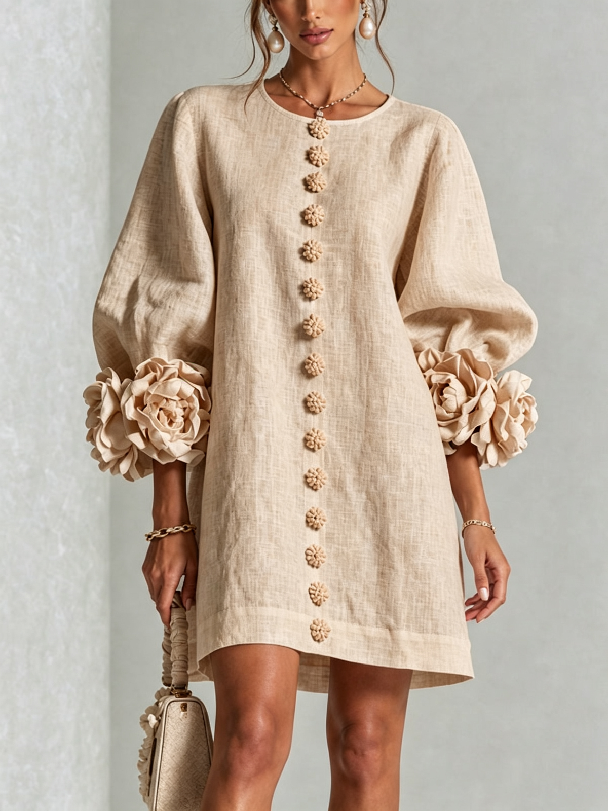 Florence | Women Rose Cuff Long Sleeve Mini Dress