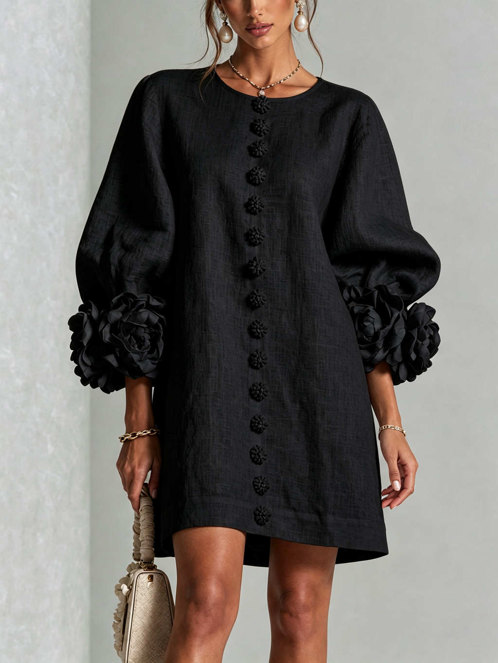 Florence | Women Rose Cuff Long Sleeve Mini Dress