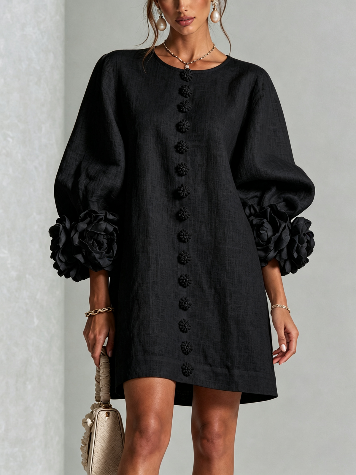 Florence | Women Rose Cuff Long Sleeve Mini Dress