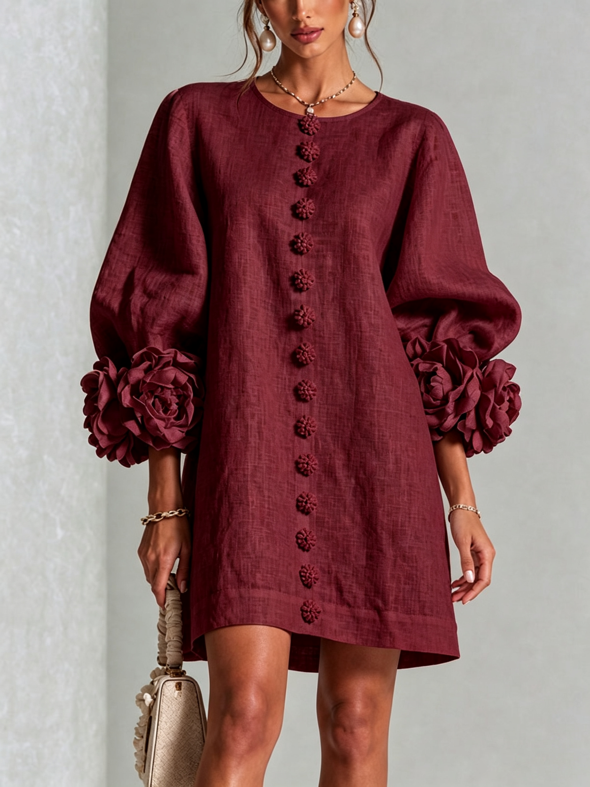 Florence | Women Rose Cuff Long Sleeve Mini Dress