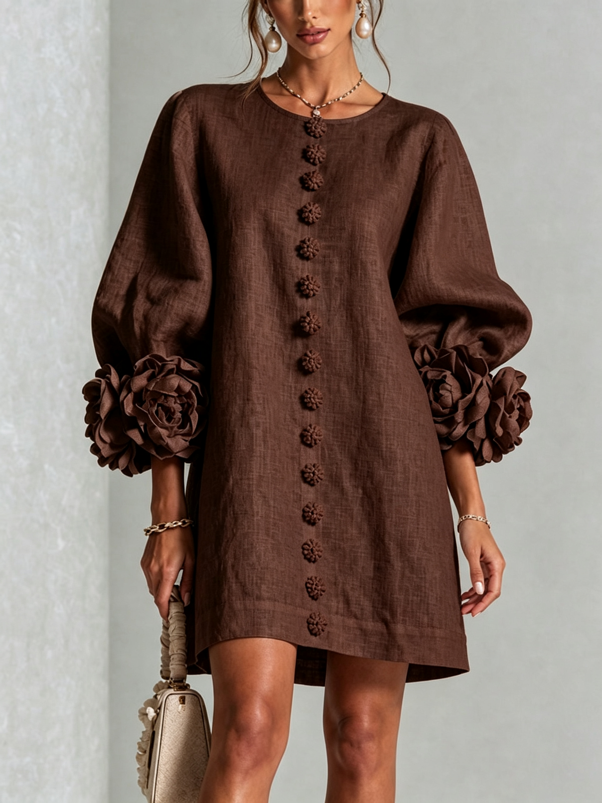 Florence | Women Rose Cuff Long Sleeve Mini Dress