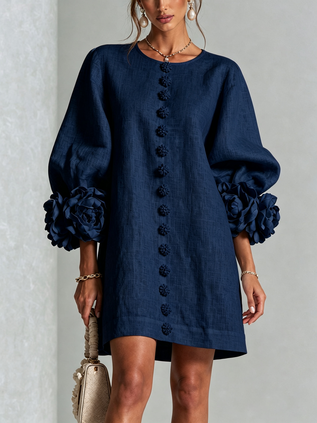 Florence | Women Rose Cuff Long Sleeve Mini Dress