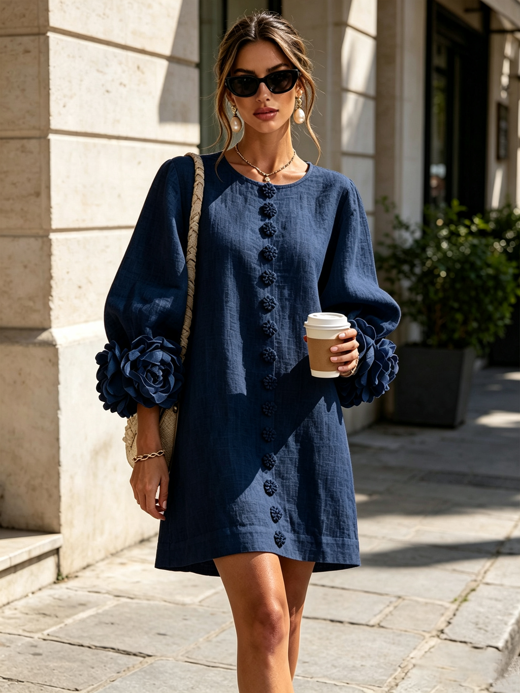 Florence | Women Rose Cuff Long Sleeve Mini Dress
