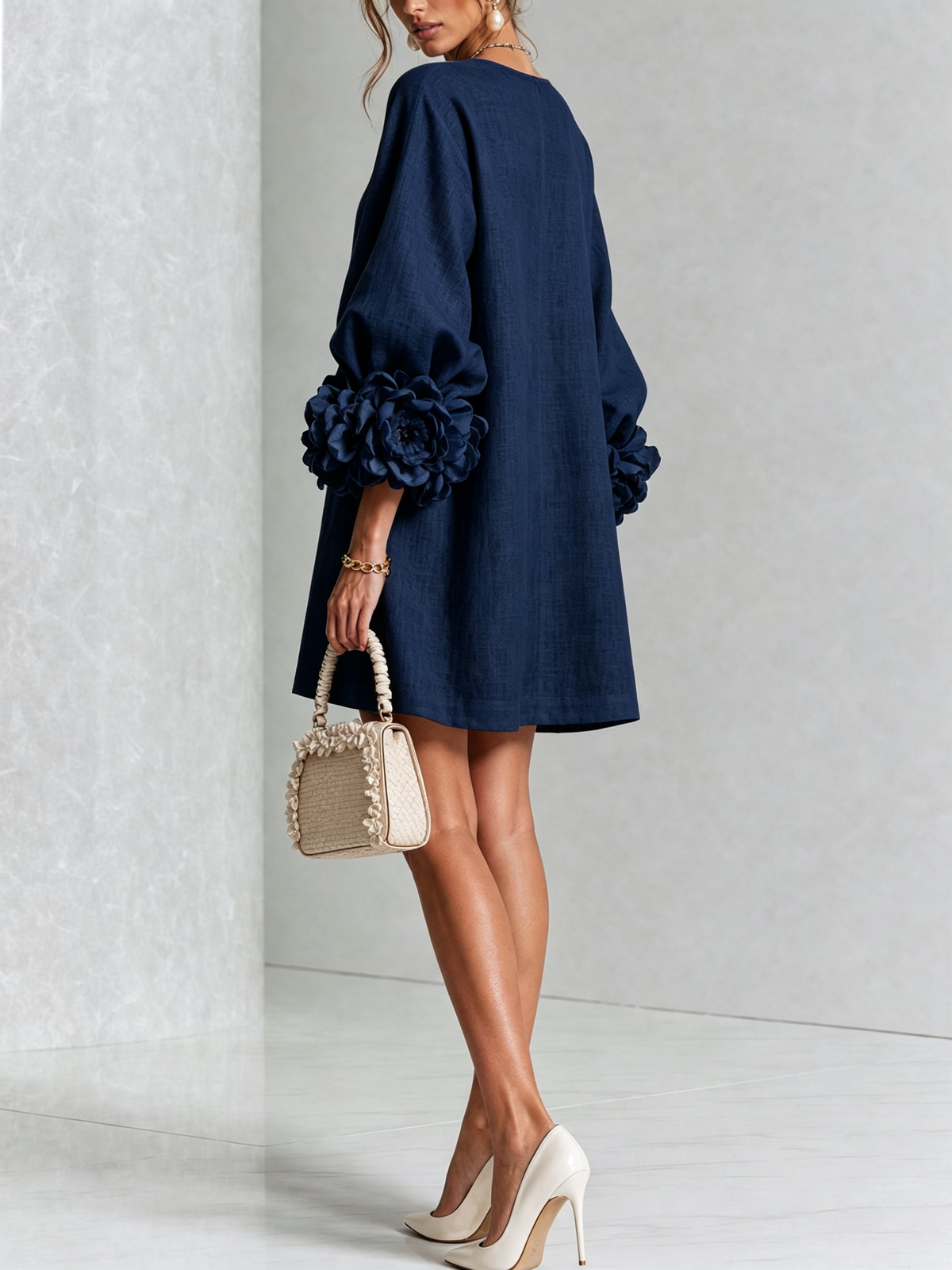 Florence | Women Rose Cuff Long Sleeve Mini Dress