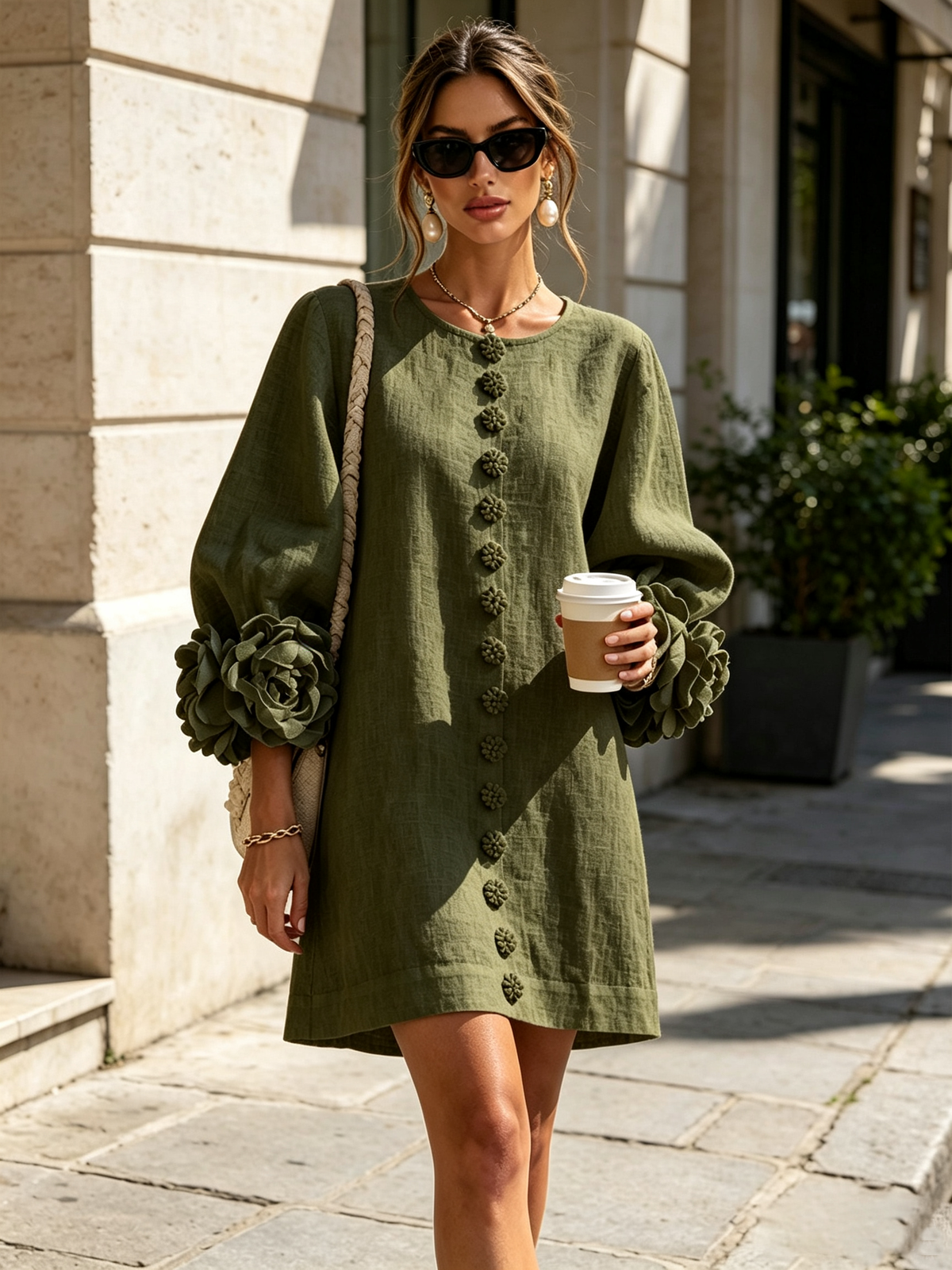 Florence | Women Rose Cuff Long Sleeve Mini Dress