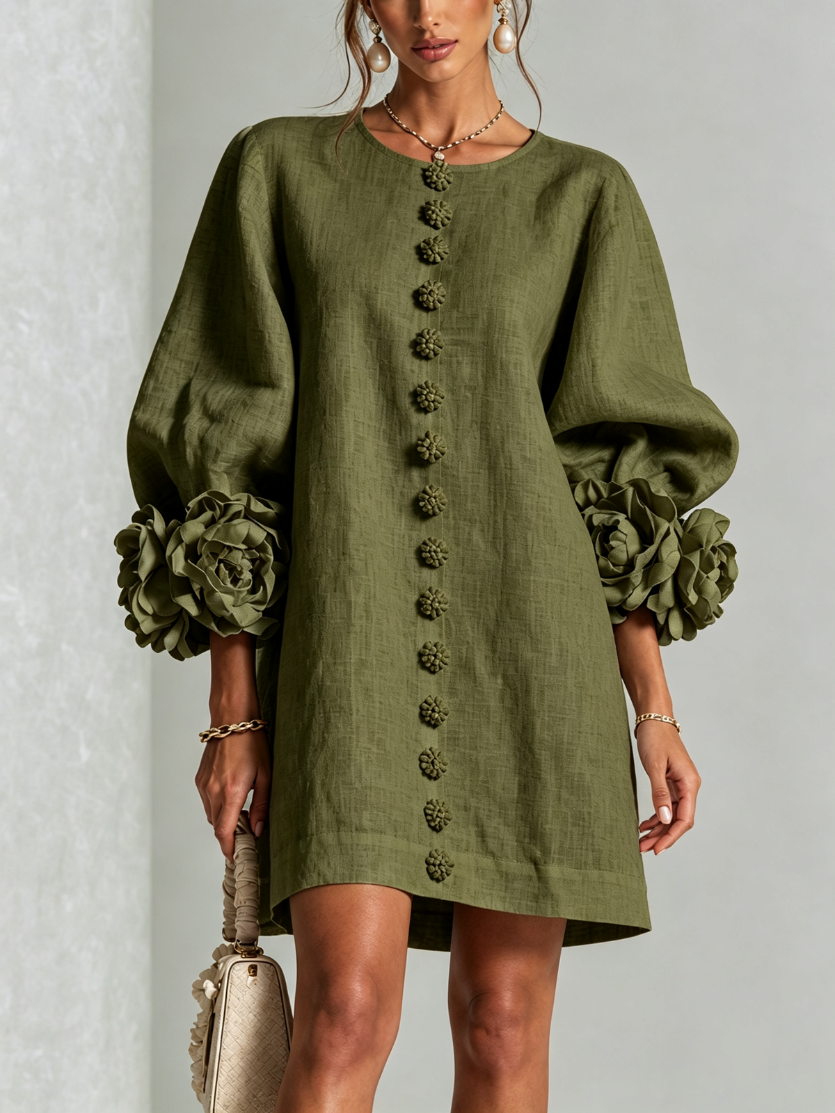 Florence | Women Rose Cuff Long Sleeve Mini Dress