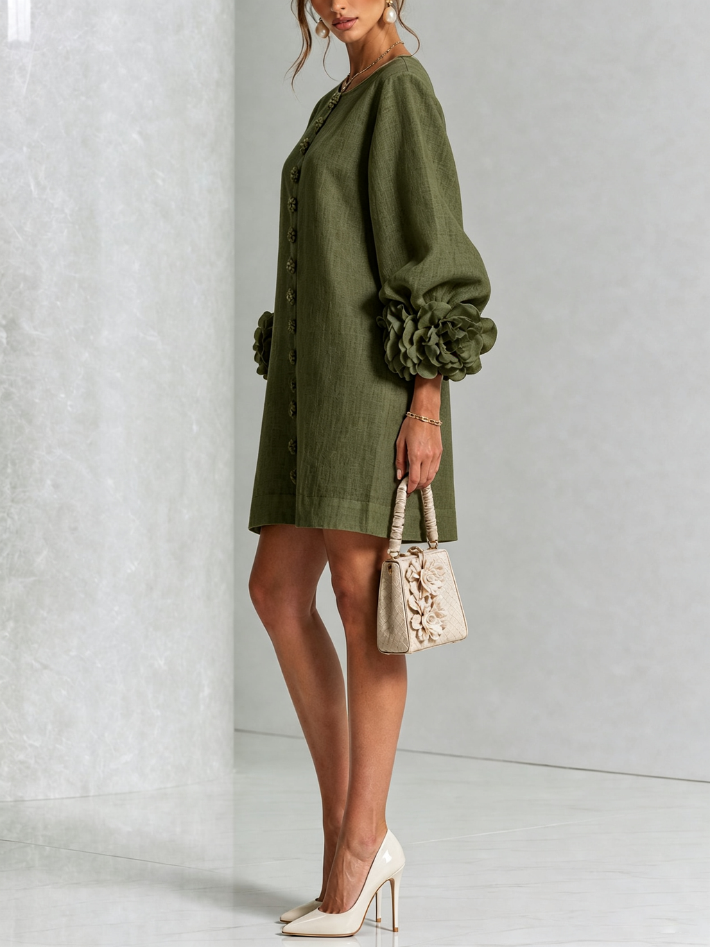 Florence | Women Rose Cuff Long Sleeve Mini Dress