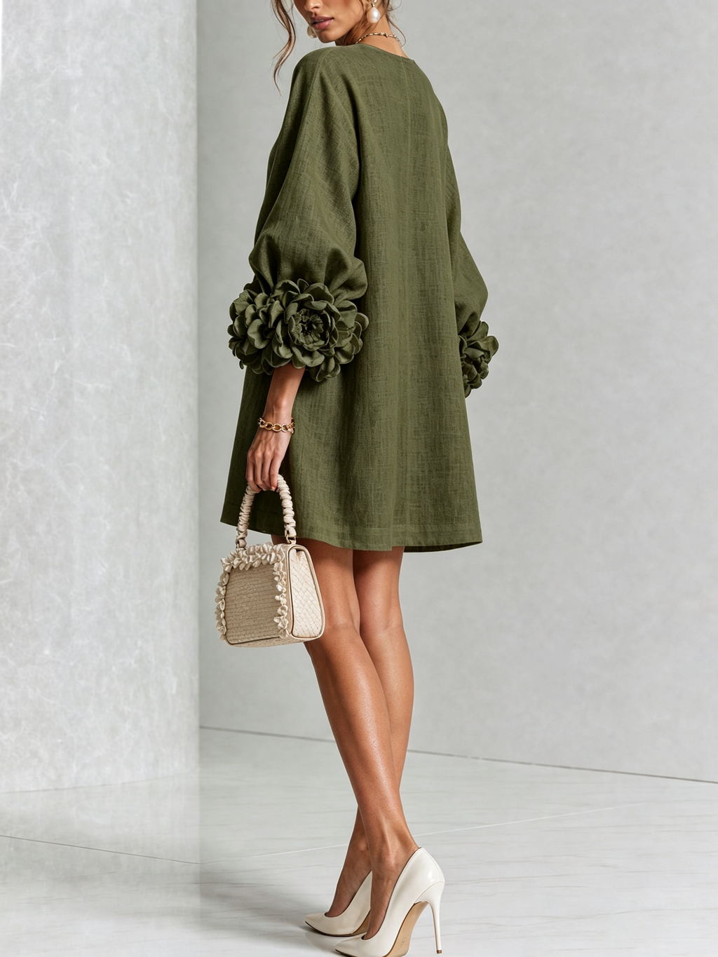 Florence | Women Rose Cuff Long Sleeve Mini Dress