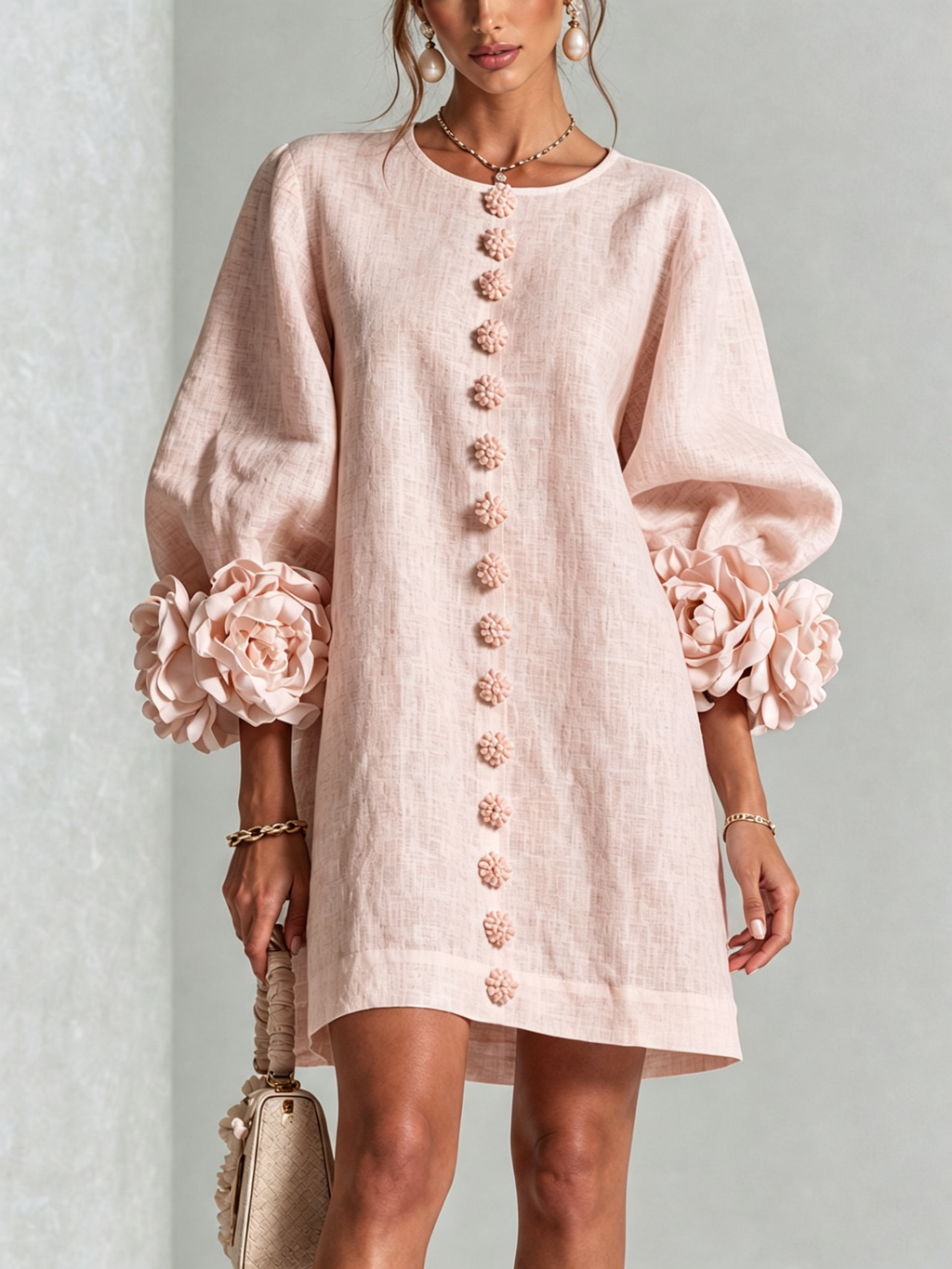 Florence | Women Rose Cuff Long Sleeve Mini Dress
