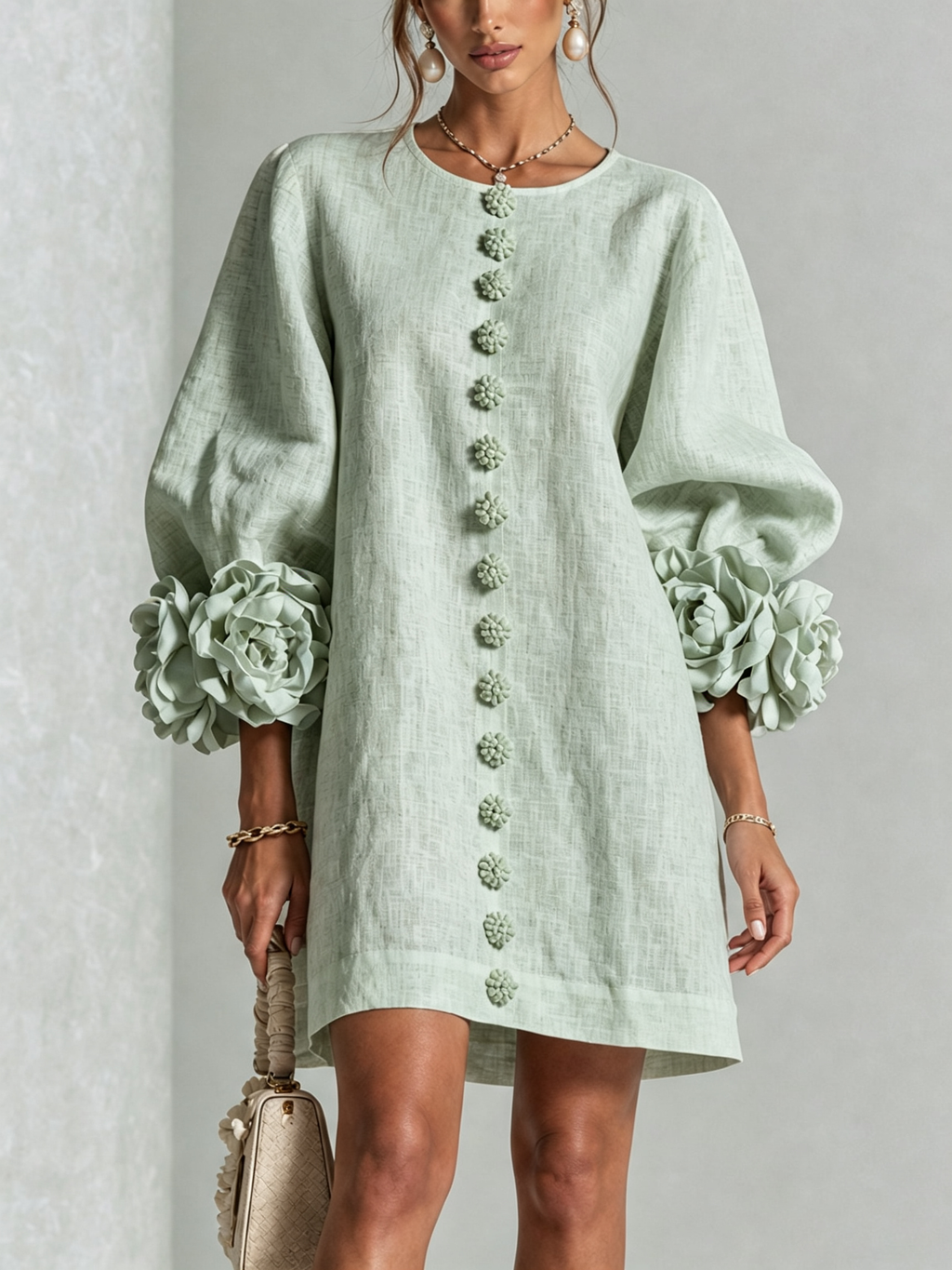 Florence | Women Rose Cuff Long Sleeve Mini Dress
