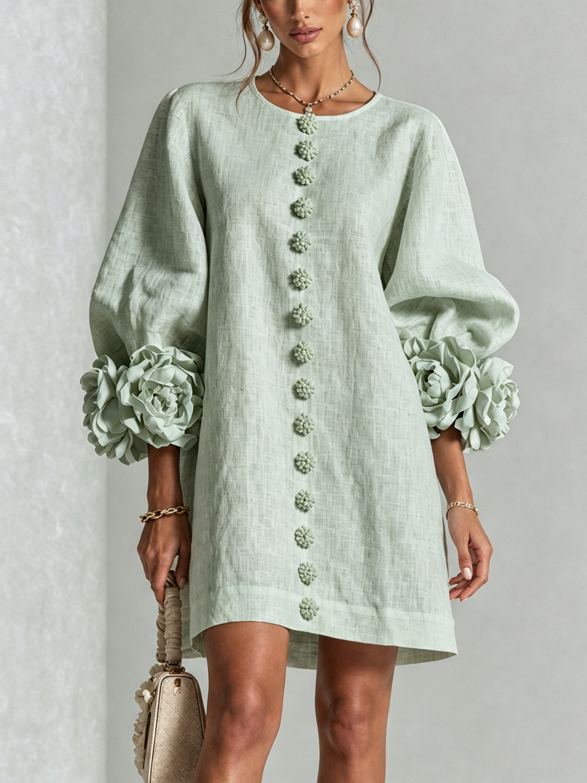 Florence | Women Rose Cuff Long Sleeve Mini Dress