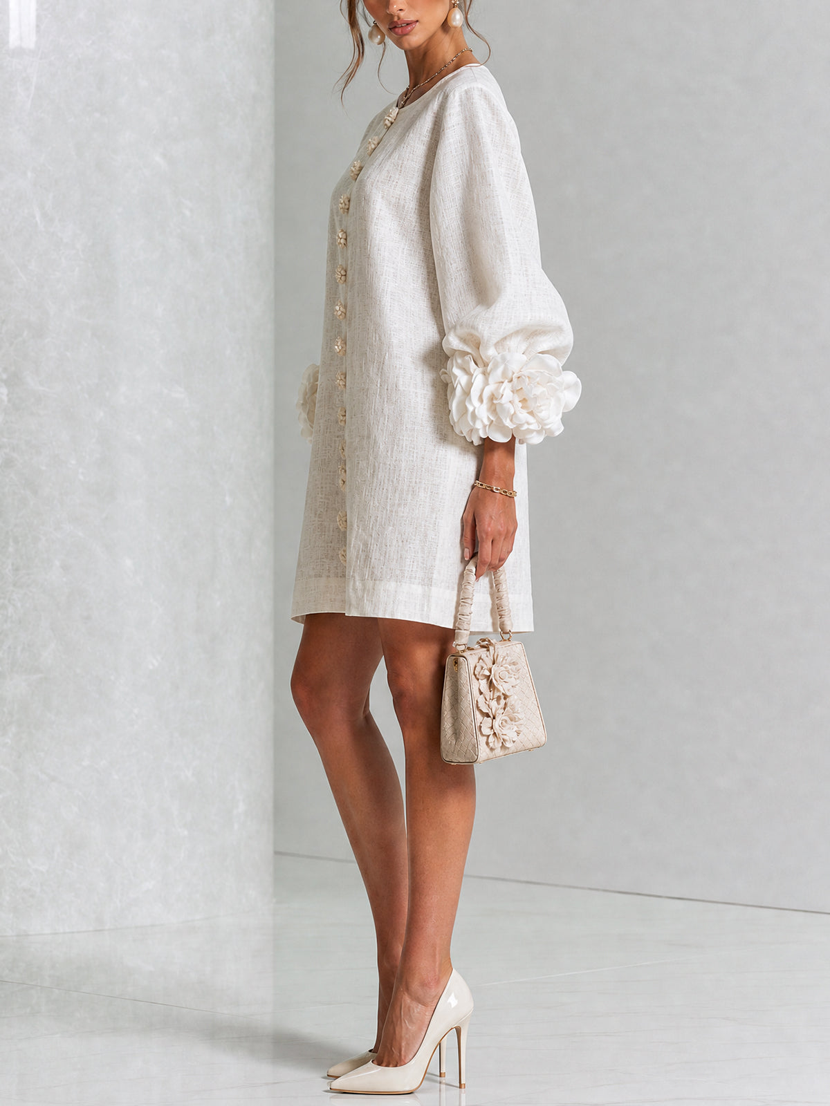 Florence | Women Rose Cuff Long Sleeve Mini Dress