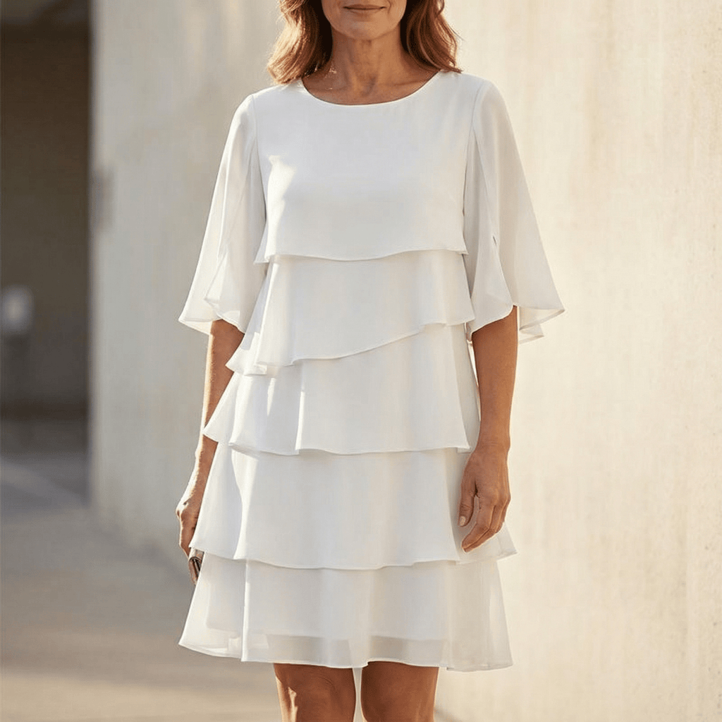 Abigail Women Tiered Ruffle Short Sleeve Dress, colour: White
