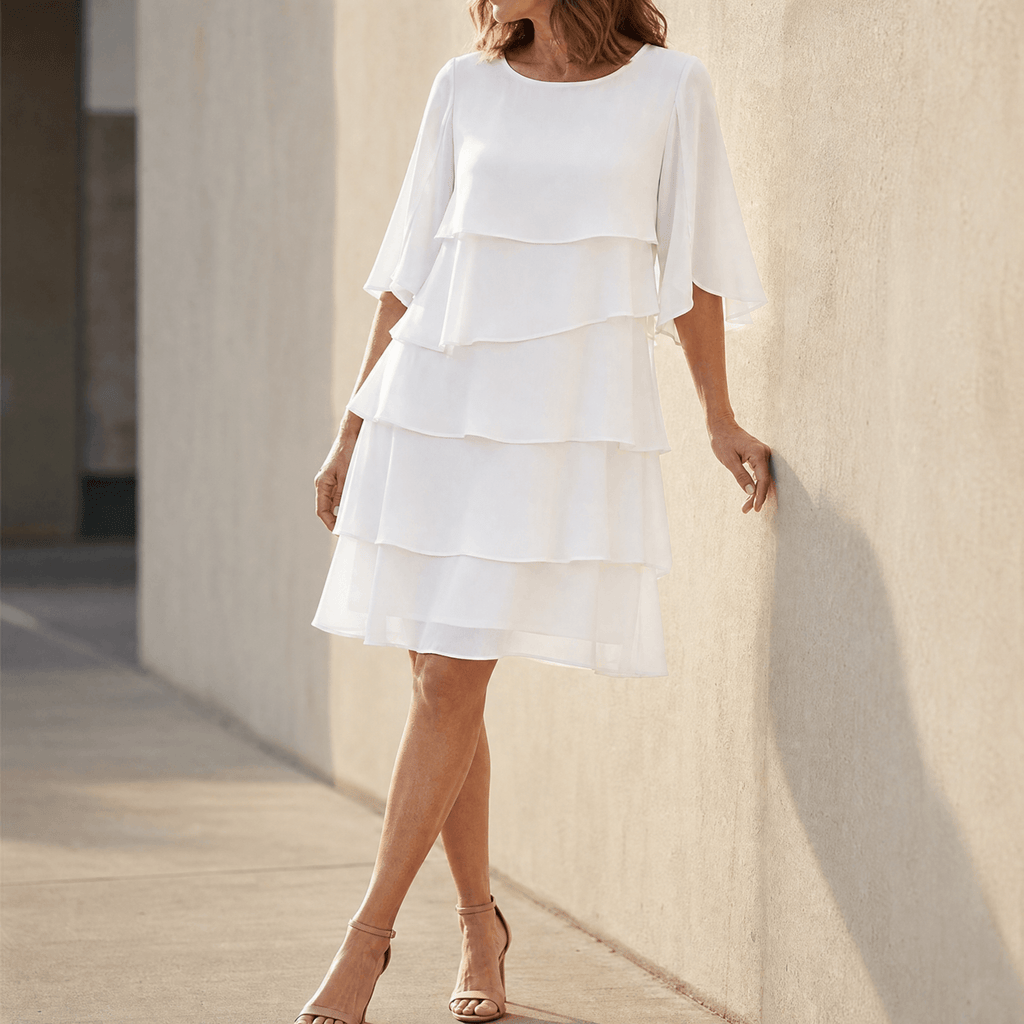 Abigail Women Tiered Ruffle Short Sleeve Dress, colour: White