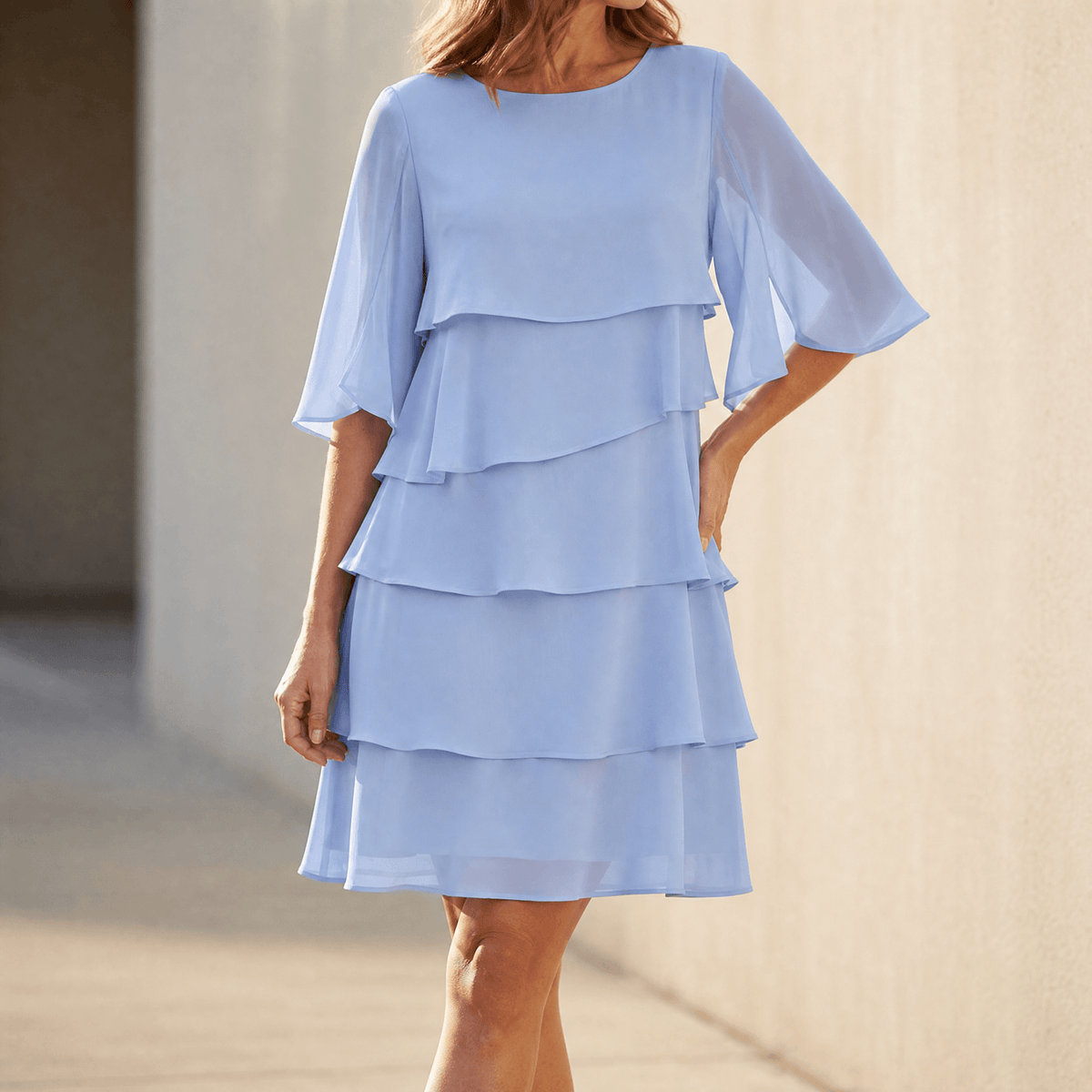 Abigail Women Tiered Ruffle Short Sleeve Dress, colour: Light Blue