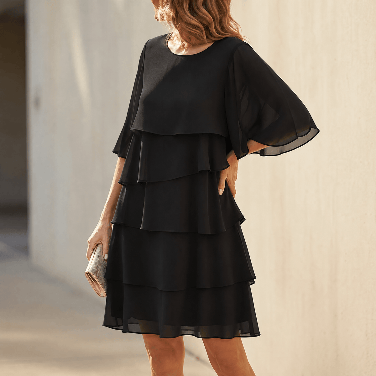 Abigail Women Tiered Ruffle Short Sleeve Dress, colour: Black