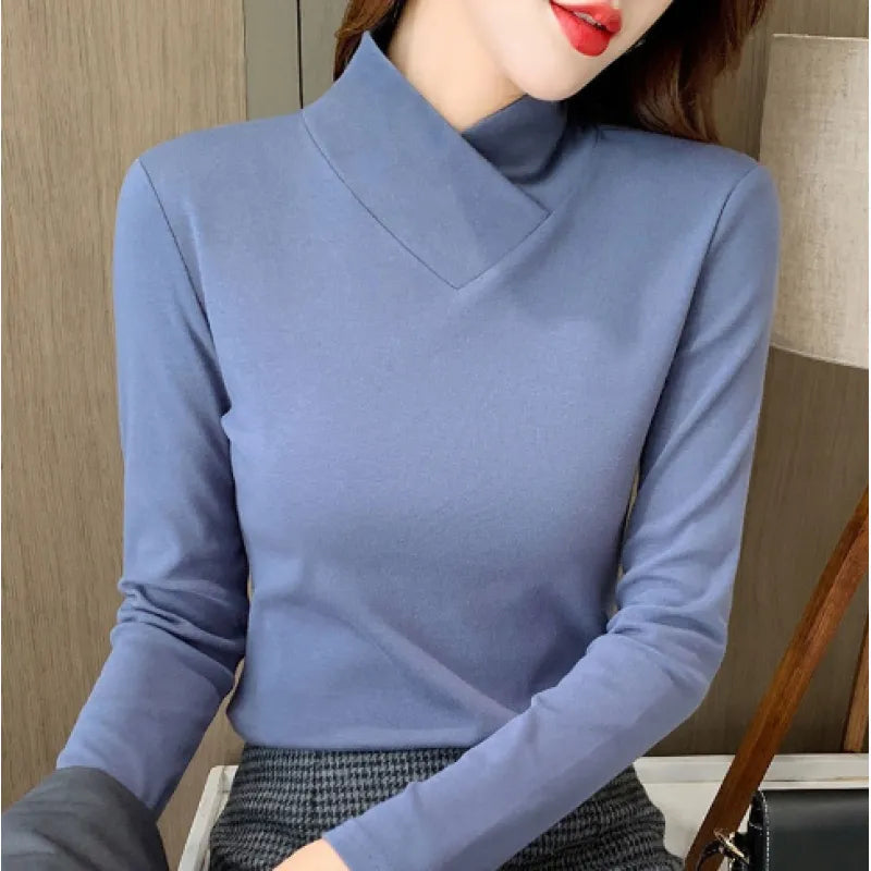 Faye Women Fitted Turtleneck Long Sleeve Top, colour: Light Blue