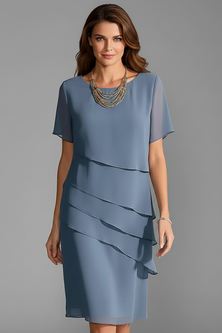 Alice Women Layered Front Short Sleeve Dress, colour: Blue