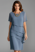 Alice Women Layered Front Short Sleeve Dress, colour: Blue