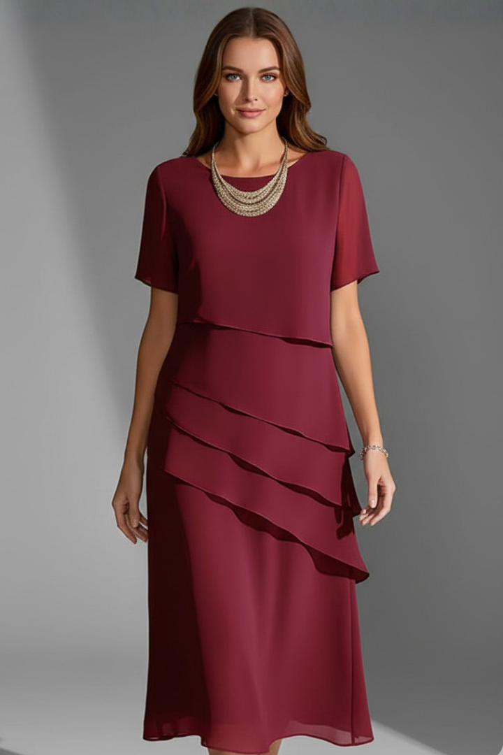 Alice Women Layered Front Short Sleeve Dress, colour: Red