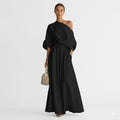 Audrey Women One Shoulder Top and Maxi Skirt Set, colour: Black