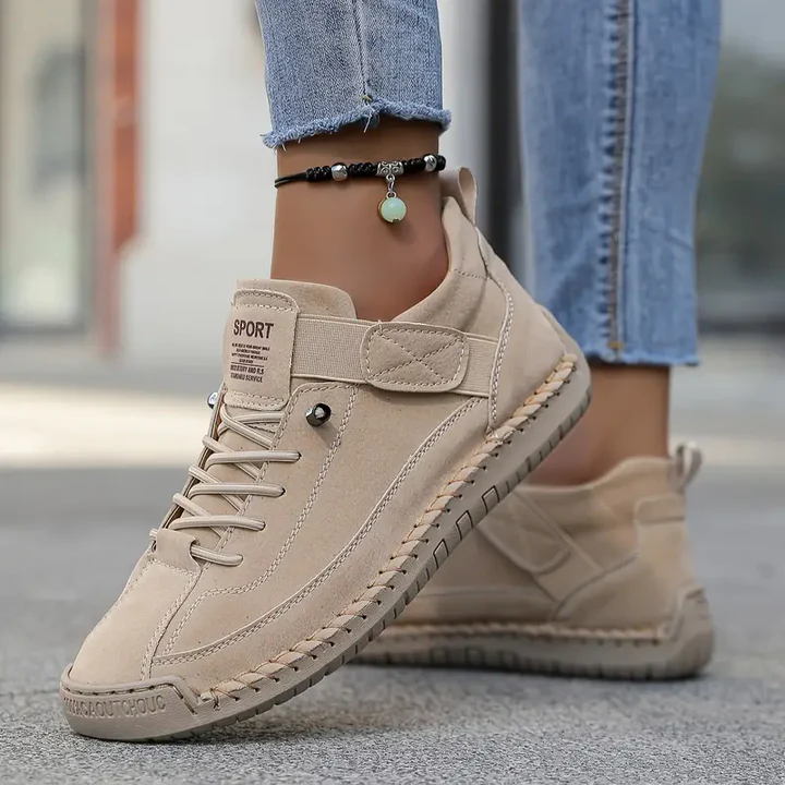 Billie Women Stitched Lace Up Sneakers with Strap, colour: Beige