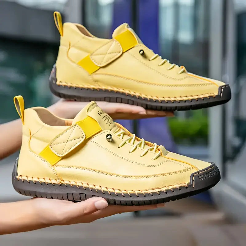Billie Women Stitched Lace Up Sneakers with Strap, colour: Yellow