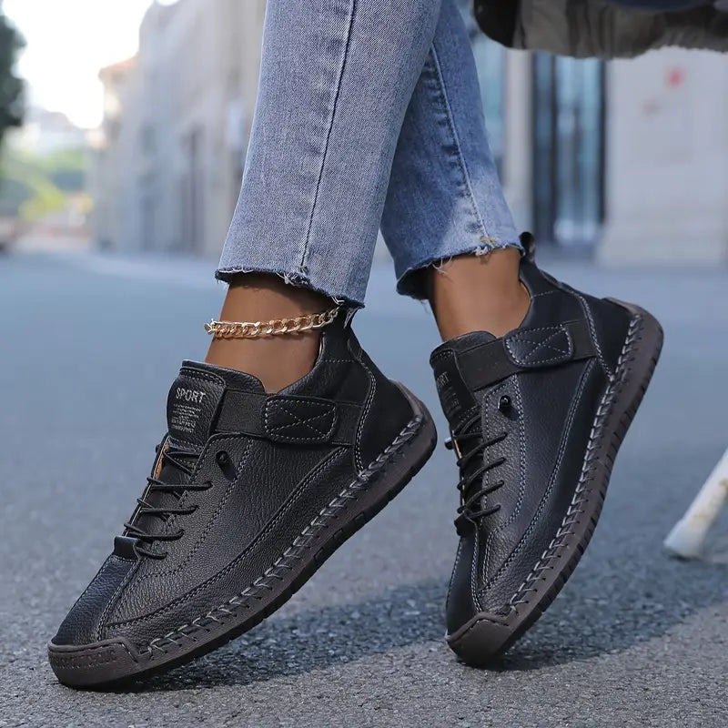 Billie Women Stitched Lace Up Sneakers with Strap, colour: Black