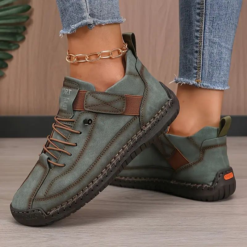 Billie Women Stitched Lace Up Sneakers with Strap, colour: Green