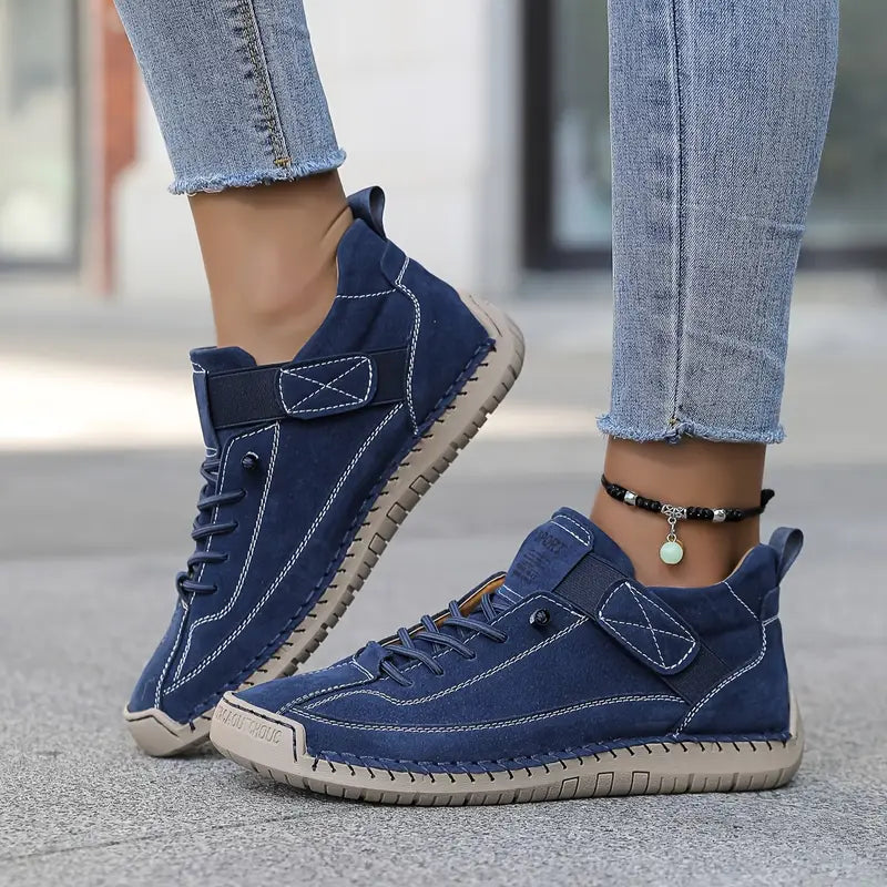 Billie Women Stitched Lace Up Sneakers with Strap, colour: Blue