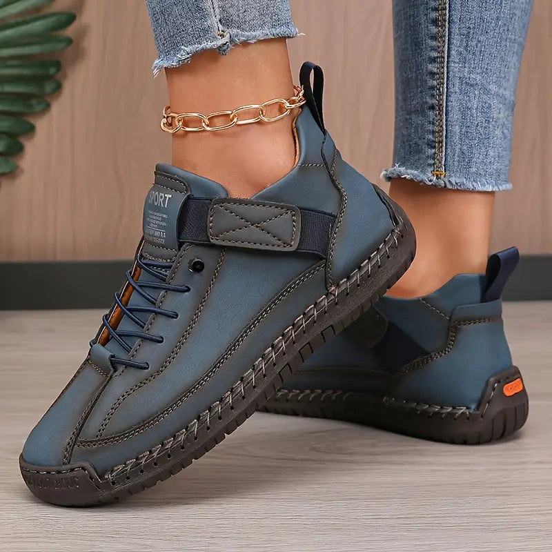 Billie Women Stitched Lace Up Sneakers with Strap, colour: Dark Blue