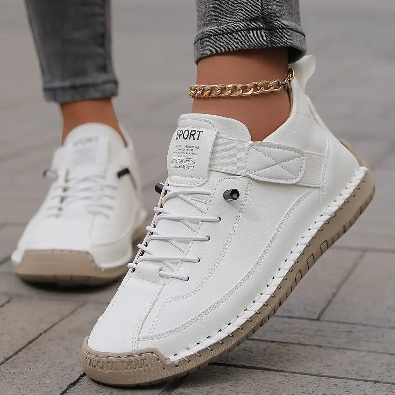 Billie Women Stitched Lace Up Sneakers with Strap, colour: White