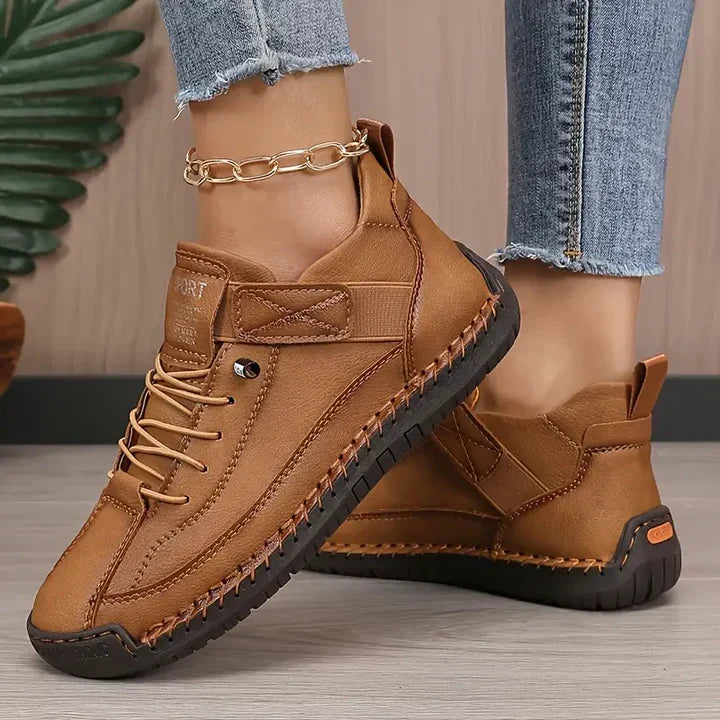 Billie Women Stitched Lace Up Sneakers with Strap, colour: Brown