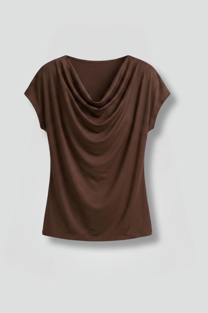 Charlotte Women Cowl Neck Short Sleeve Blouse, colour: Brown