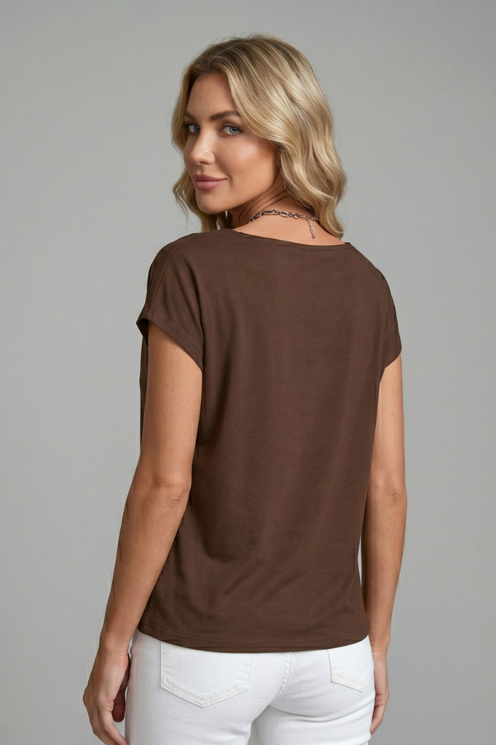 Charlotte Women Cowl Neck Short Sleeve Blouse, colour: Brown