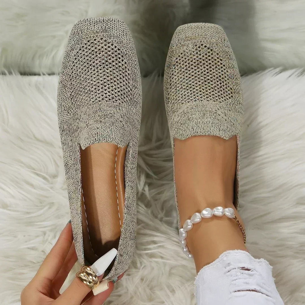 Daisy Women Knit Slip On Flats, colour: Beige