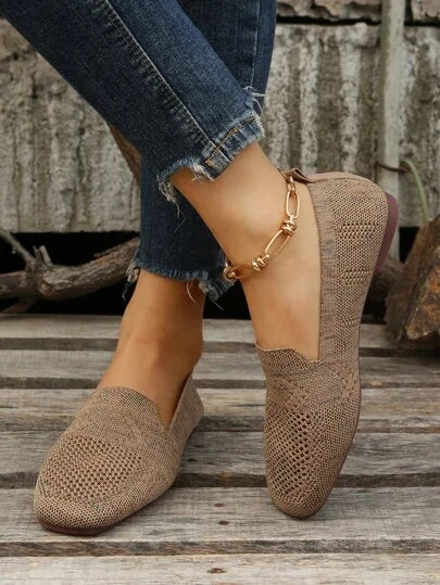 Daisy Women Knit Slip On Flats, colour: Khaki