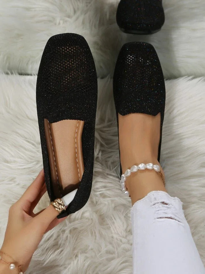 Daisy Women Knit Slip On Flats, colour: Black