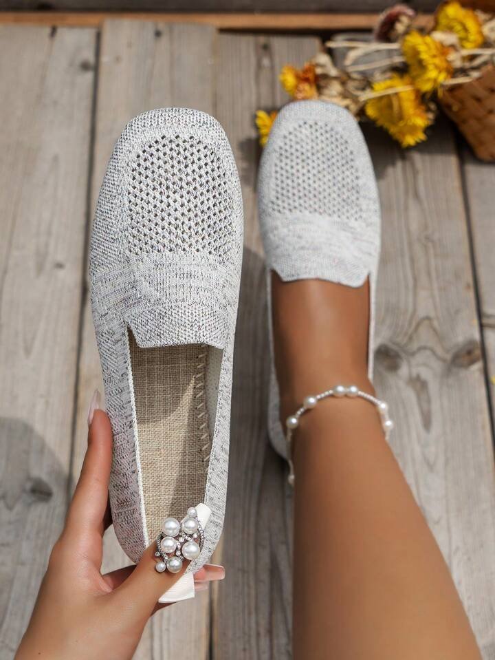 Daisy Women Knit Slip On Flats, colour: White