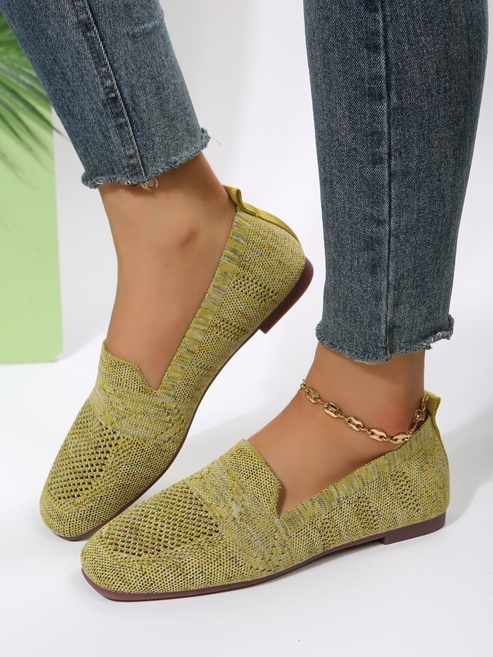 Daisy Women Knit Slip On Flats, colour: Green