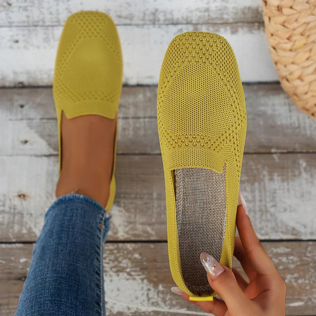 Daisy Women Knit Slip On Flats, colour: Yellow