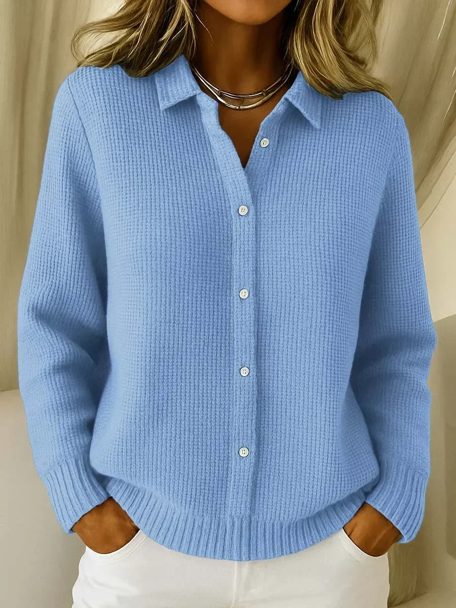 Annabel Women Collared Button Front Knit Cardigan, colour: Blue