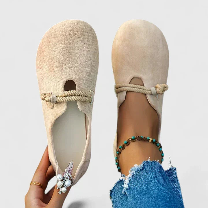 Elsie Women Toggle Strap Suede Look Ballet Flats, colour: Beige