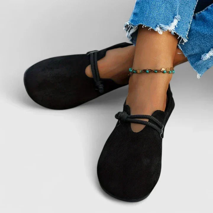Elsie Women Toggle Strap Suede Look Ballet Flats, colour: Black